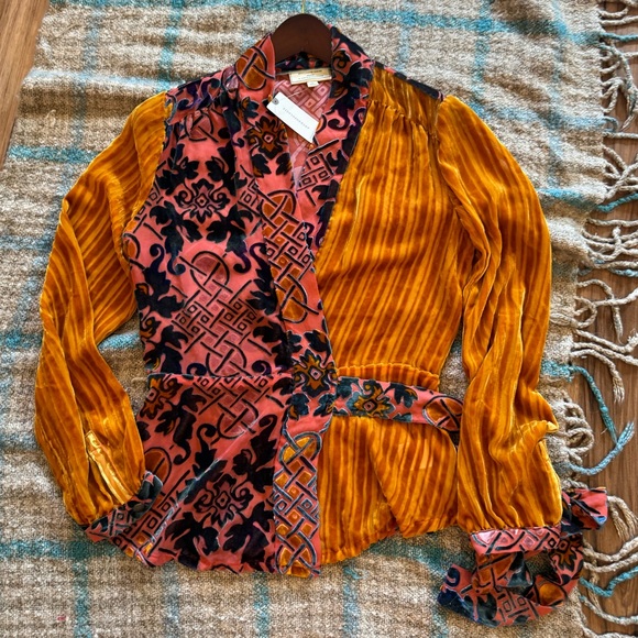 Anthropologie by Moulinette Soeurs Velvet and Silk Blend Wrap Blouse XS NWT - Picture 4 of 9